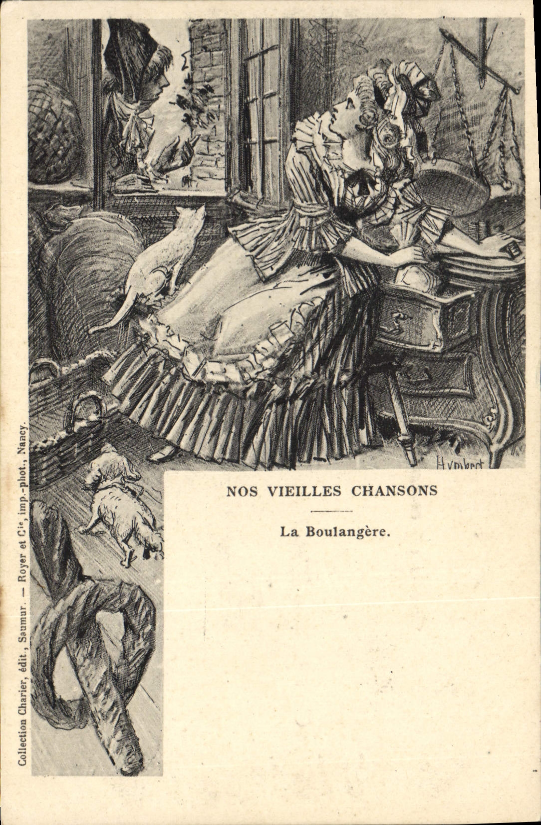 CPA La boulangere Chien Chat