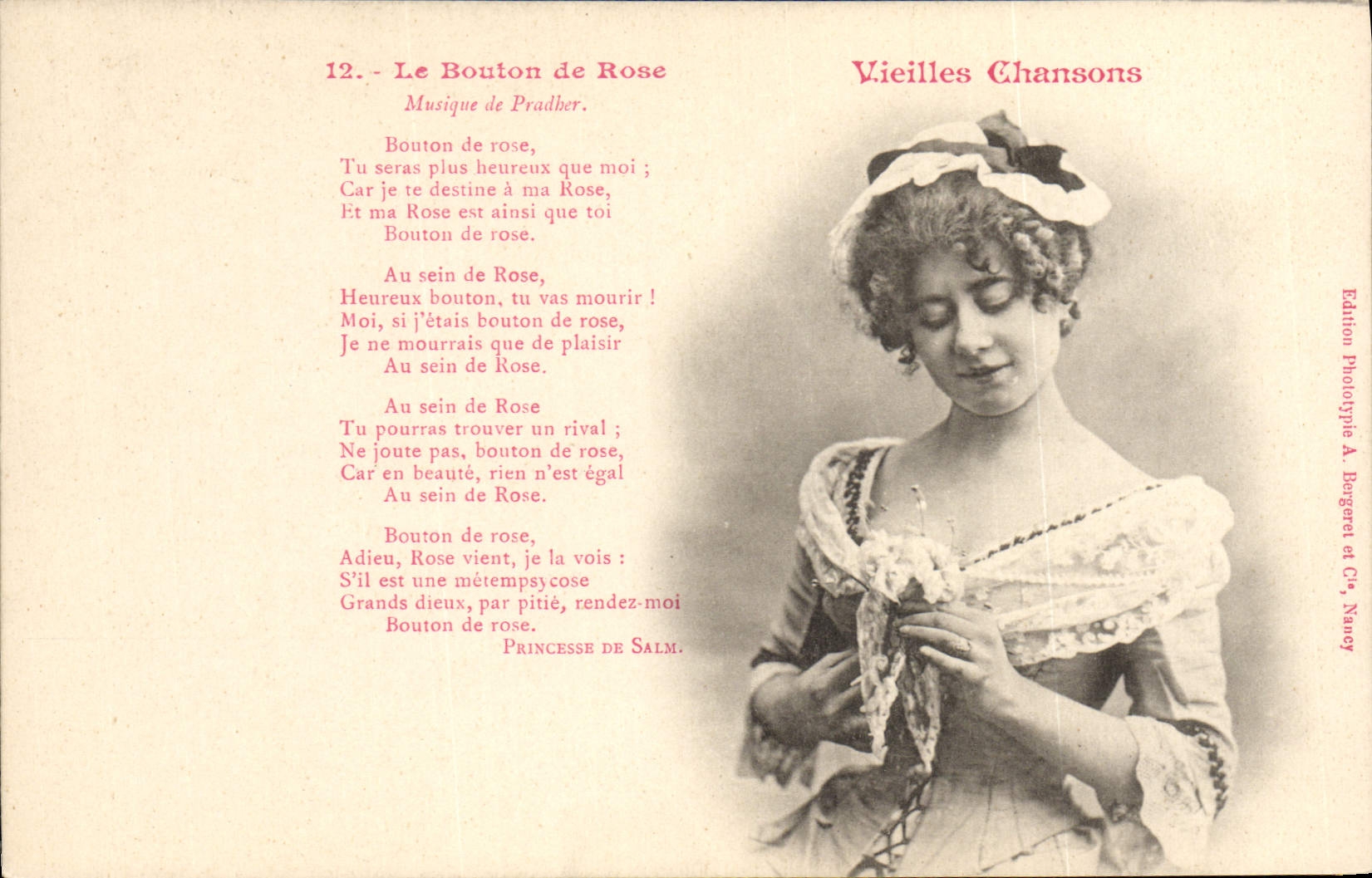 CPA Le bouton de rose Vieilles chansons Pradher