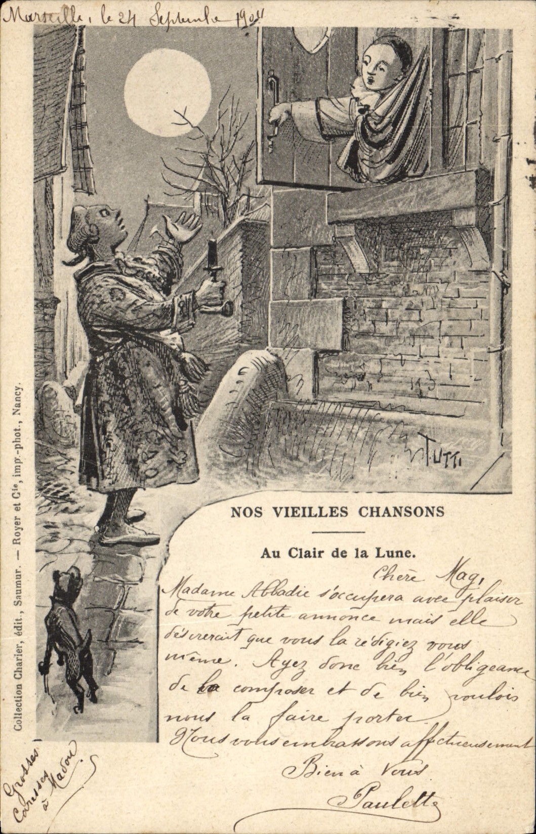 CPA Au clair de la lune Pierrot 