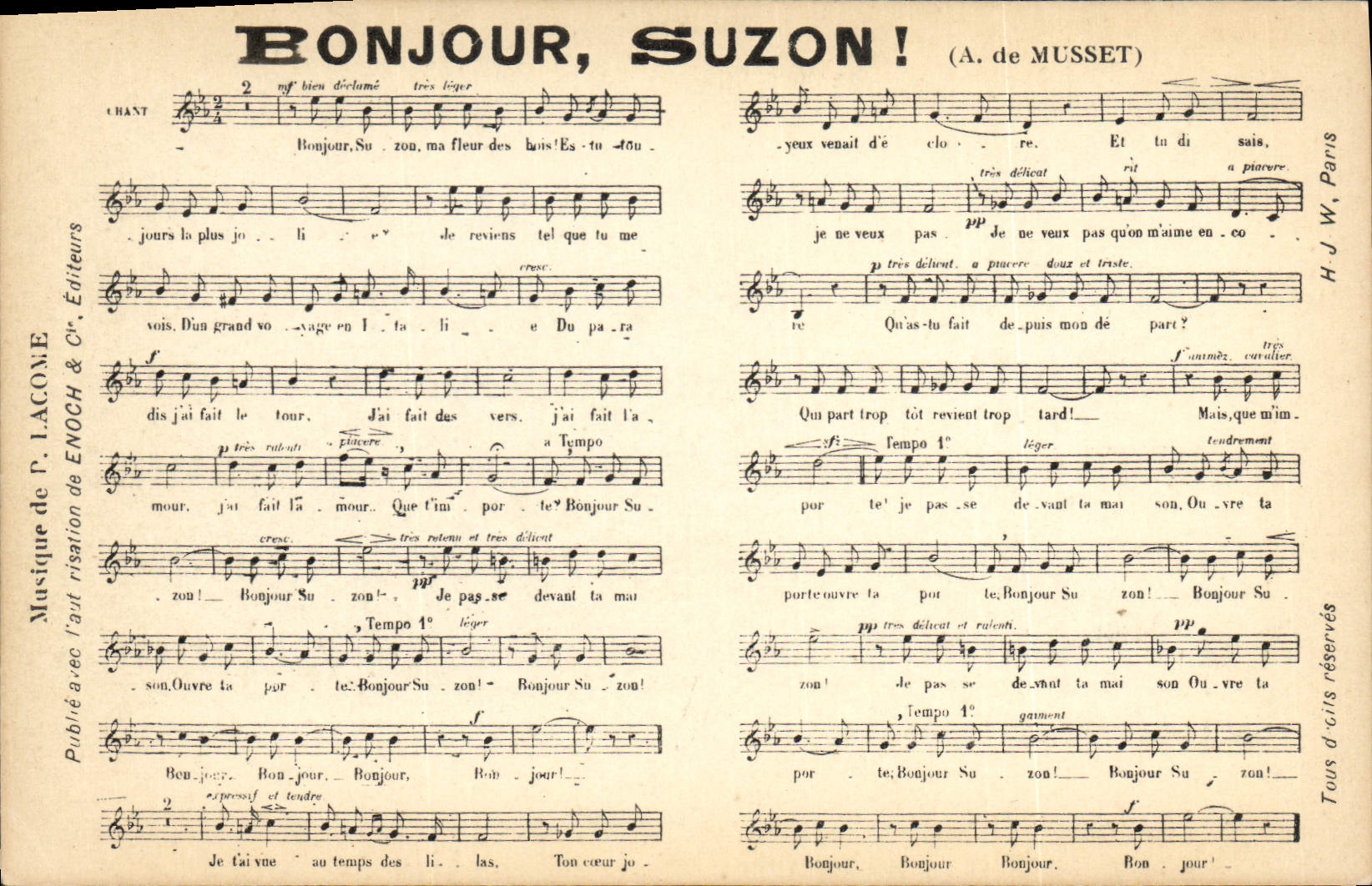 Vintage Postcard Hello Suzon Alfred de Musset