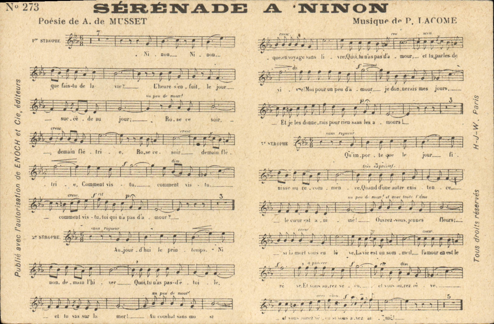 Postal Serenata a Ninon Alfred de Musset Lacme