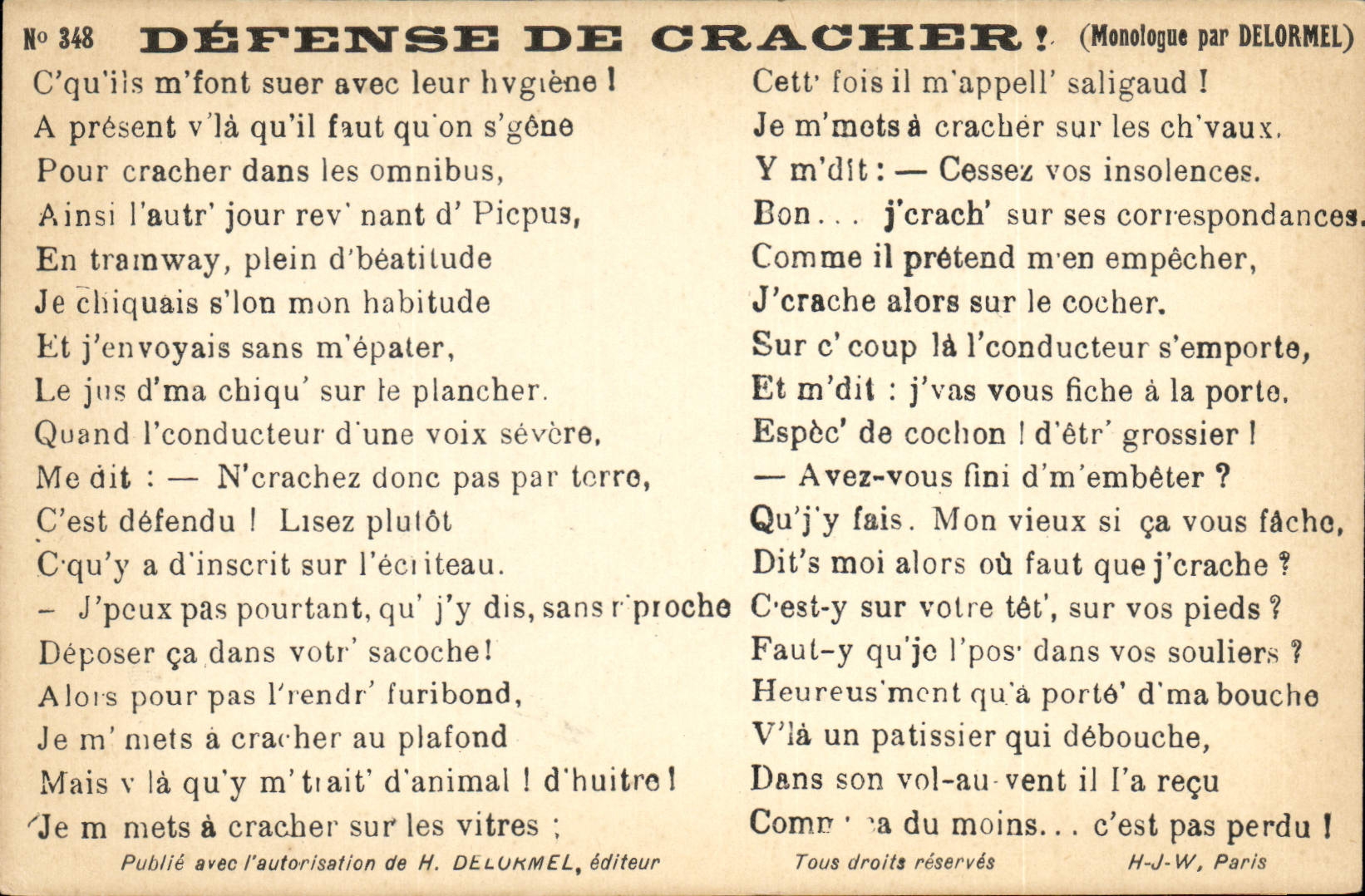 Postal Defensa de escupir a Delormel