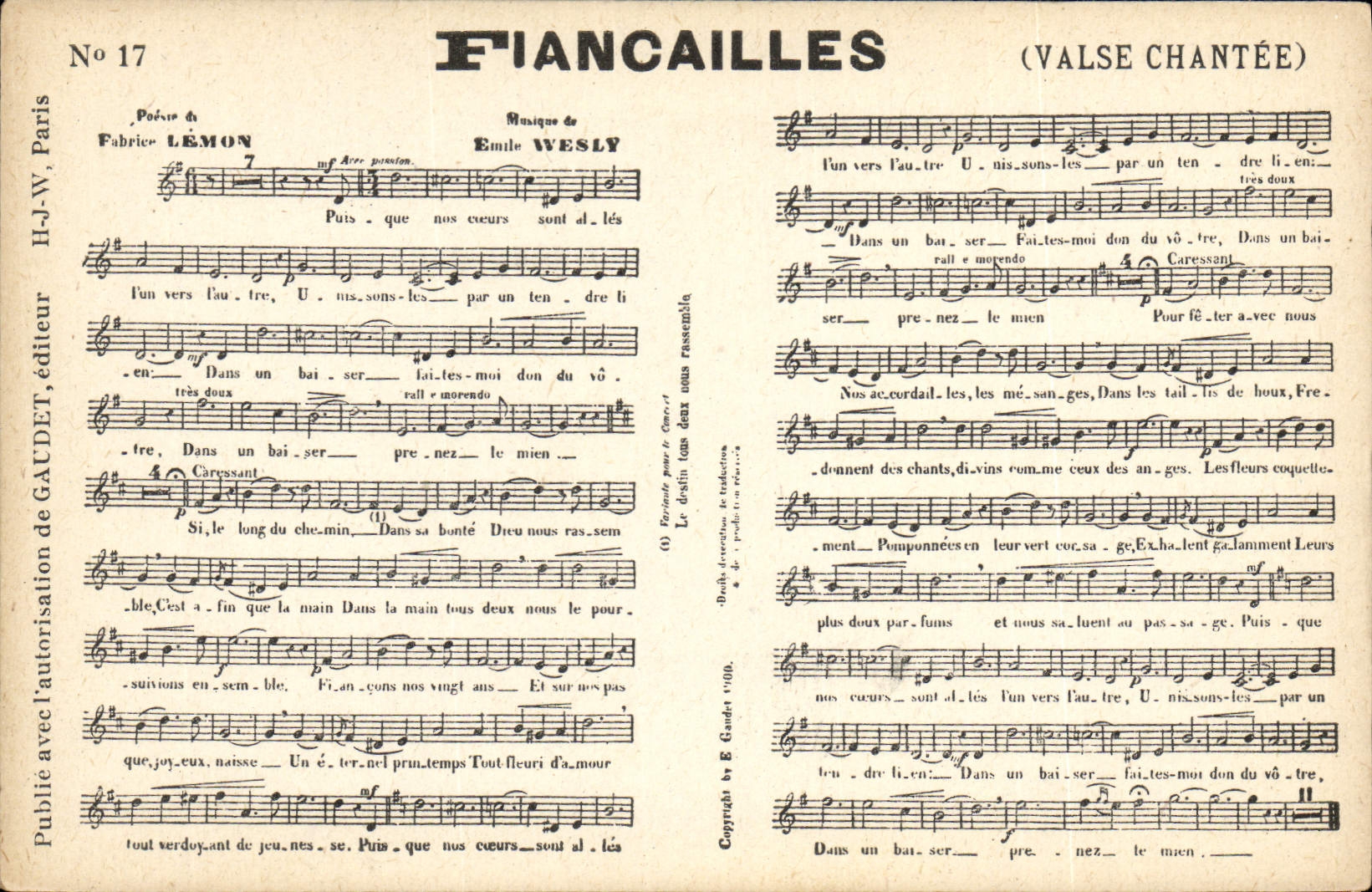 Postal Peticiones de mano Vals cantado Lemon Wesly