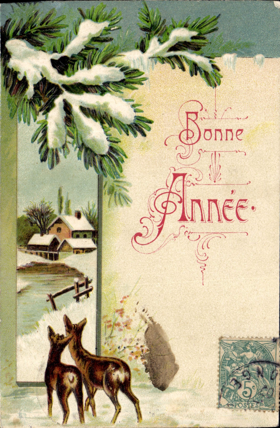 CPA Fantaisie Bonne annee Biche 