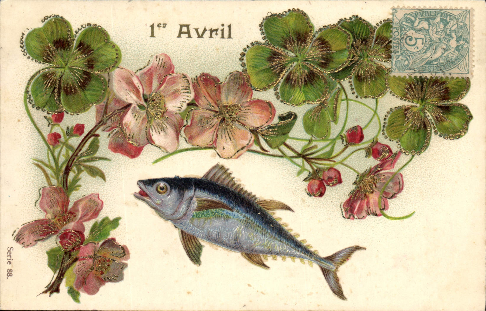 CPA Fantaisie Poisson 1er Avril Trefle 