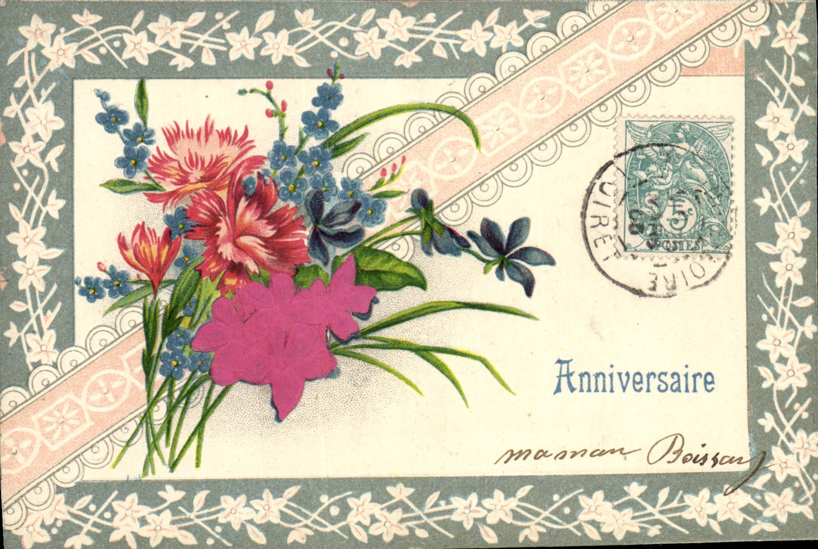 CPA Fantaisie Fleurs Anniversaire