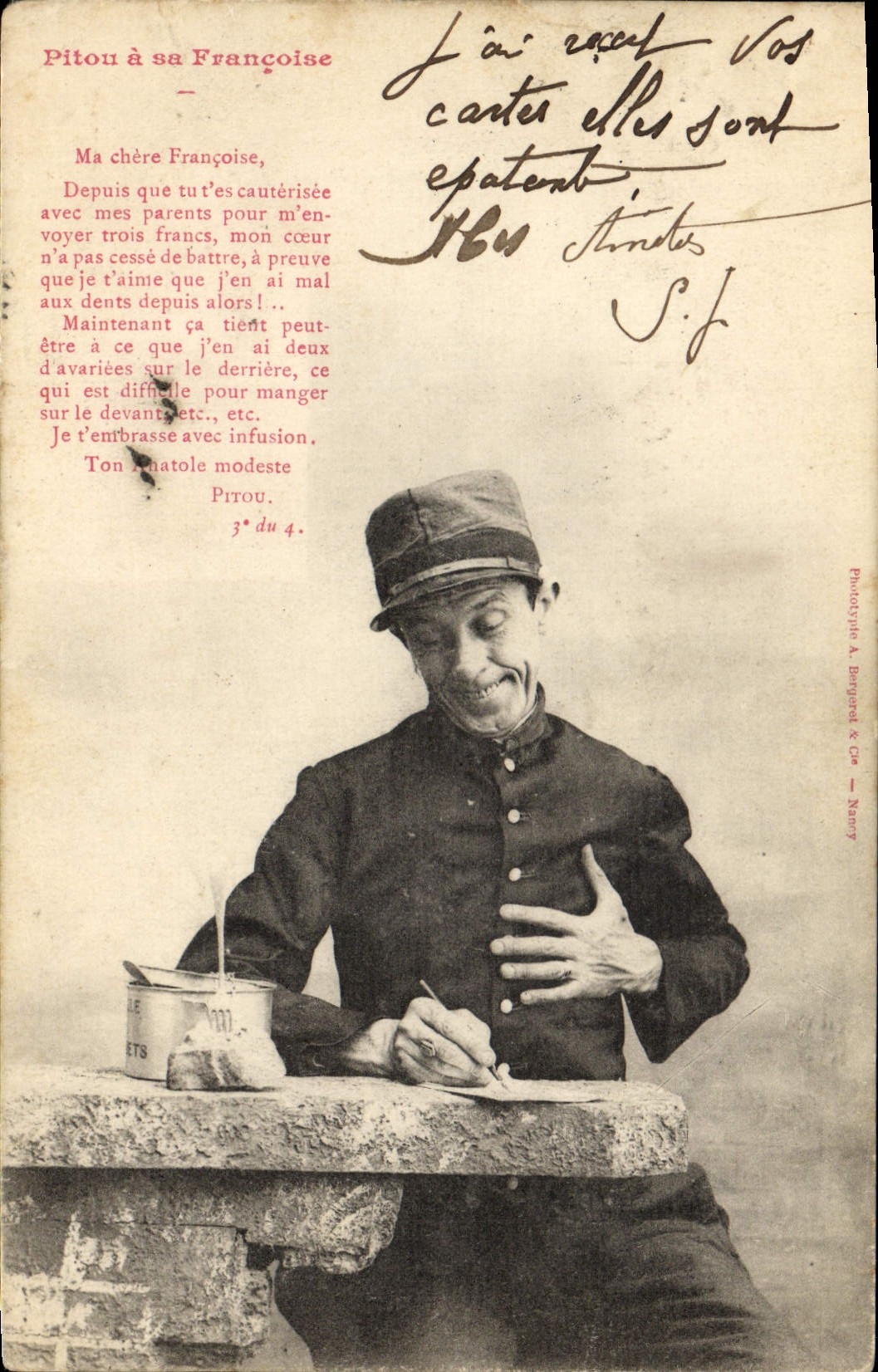 CPA Fantaisie Pitou a sa Francoise Militaria