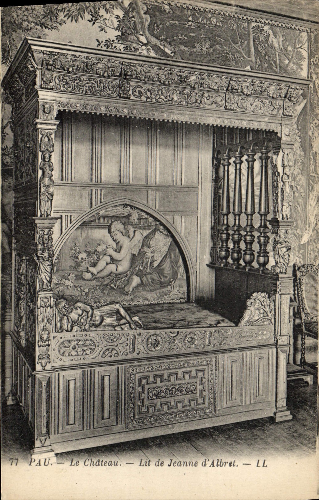 Postal Pau el castillo Cama de Jeanne de Albret
