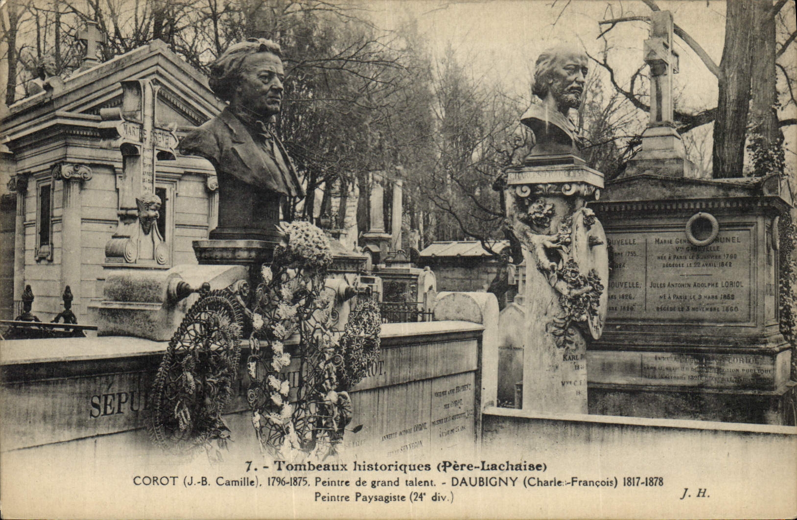 Postal París Padre Lachaise Corot Pintor Daubigny Pintor paisajista