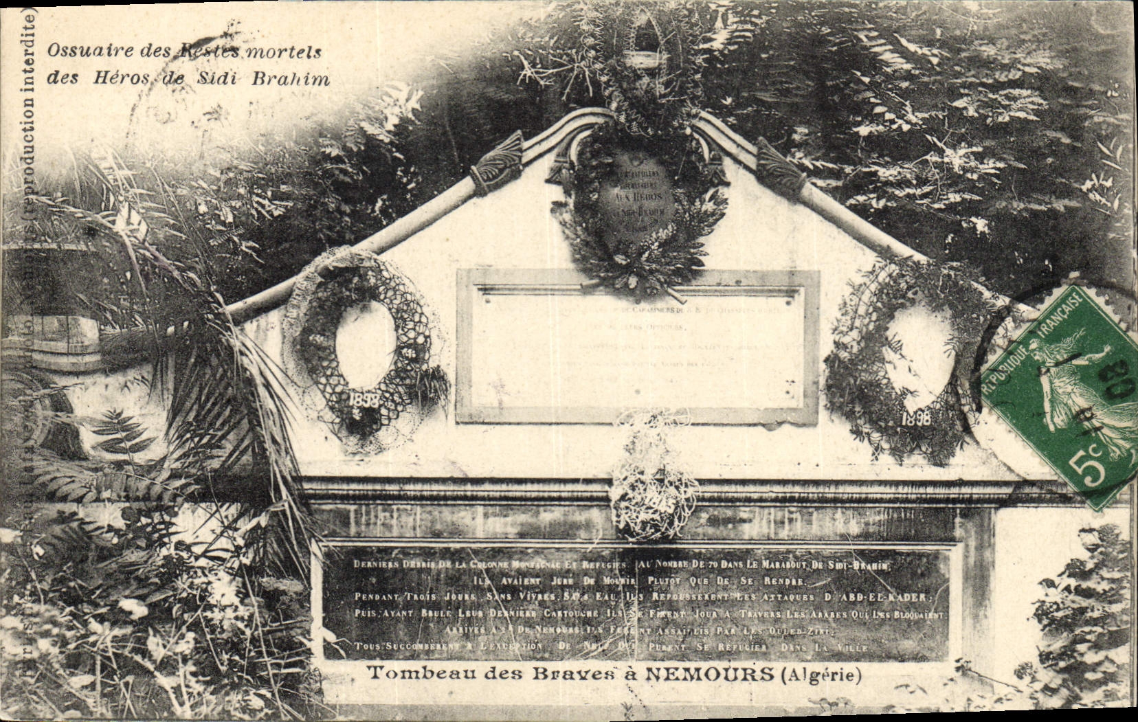 Vintage Postcard Tombeau of the brave men has Nemours Algerie