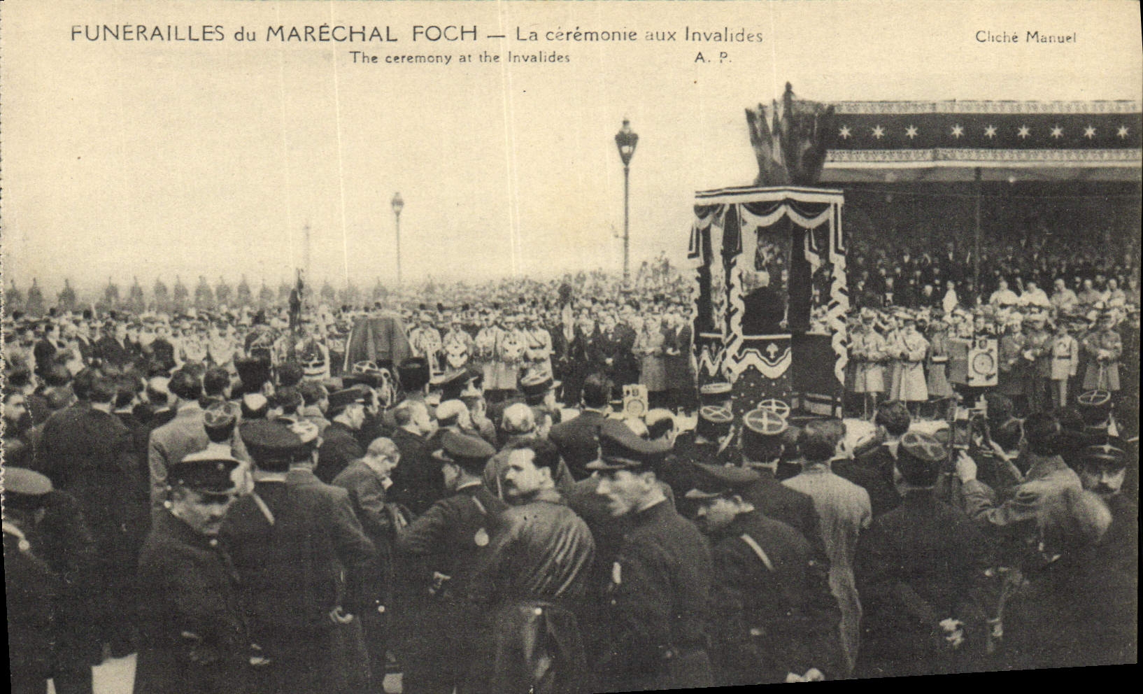 Vintage Postcard Funeral of the Foch Marshal ceremony with the Invalids