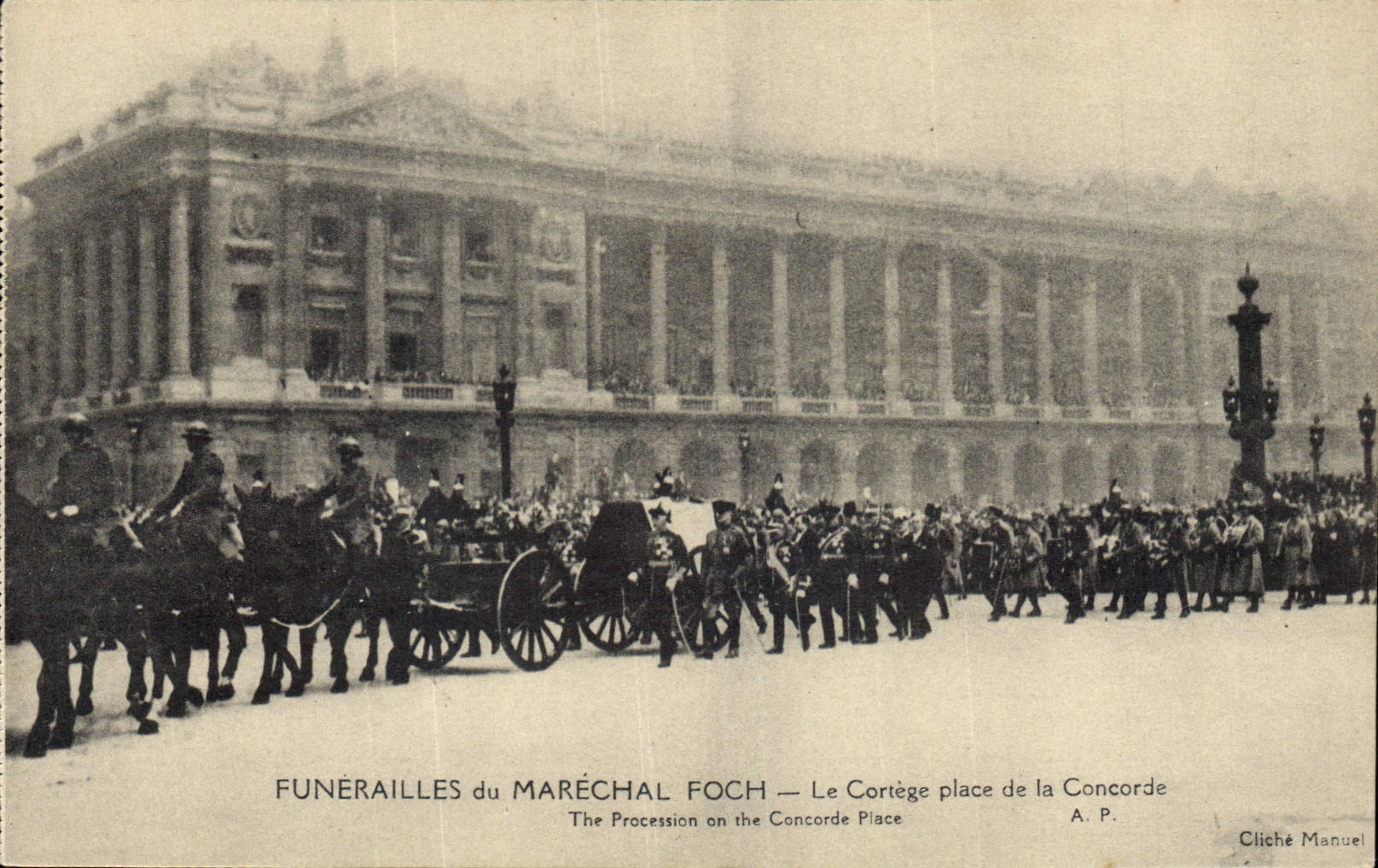 Vintage Postcard Funerailles of the Foch Marshal the procession places Harmony
