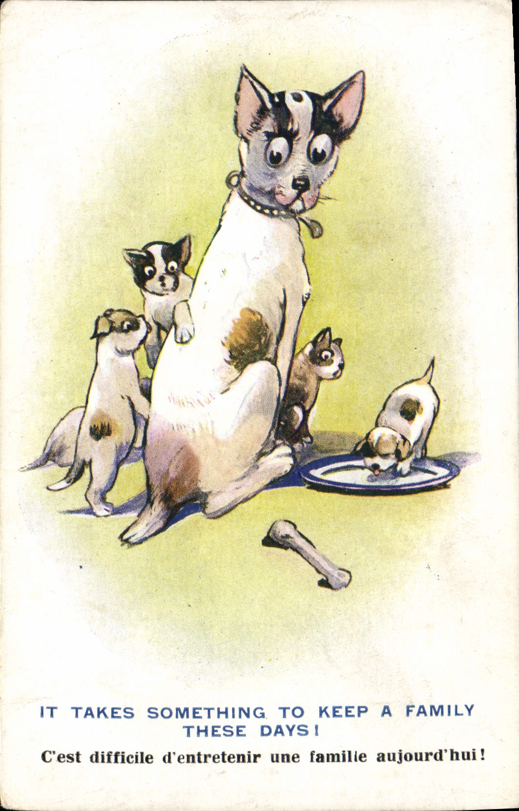 CPA Chien Chiens Chiot It takes something to keep a family these days !