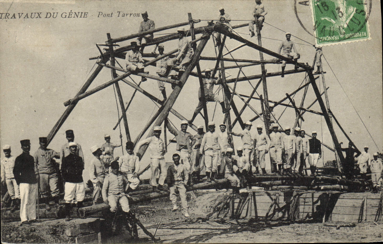 Postal Militaria Trabajos de la ingeniería Puente Tarron