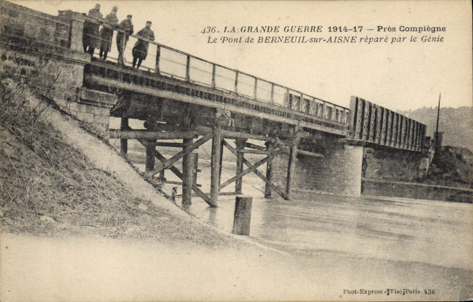 Postal Militaria Cerca Compiègne el puente de Berneuil sobre Aisne repara por la Ingeniería