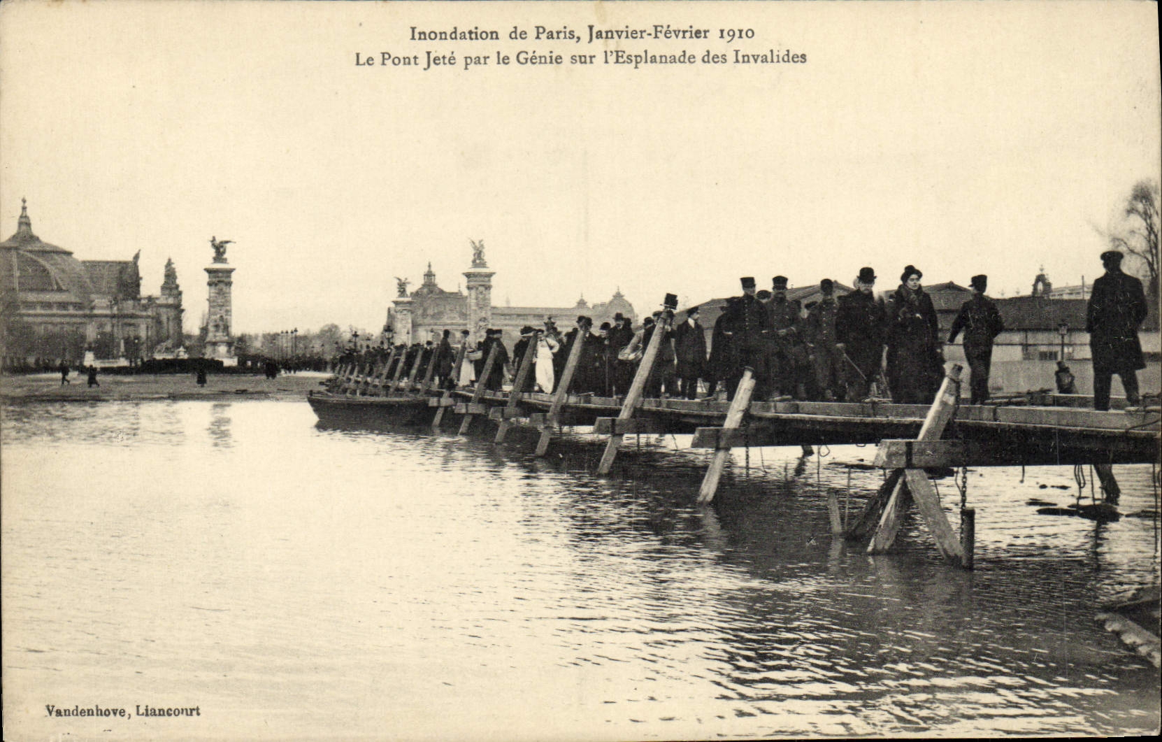 Vintage Postcard Militaria Flood of Paris January February 1910 bridges built by the Genius on the Esplanade of the Invalids