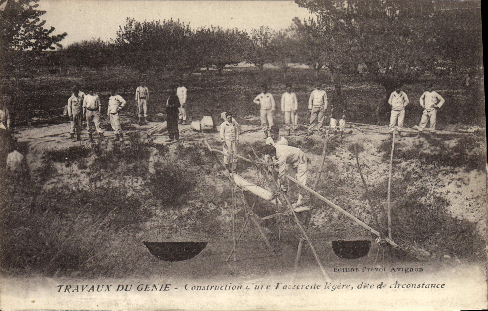 Vintage Postcard Militaria Work of the Genius Construction of a light footbridge known as of circumstance