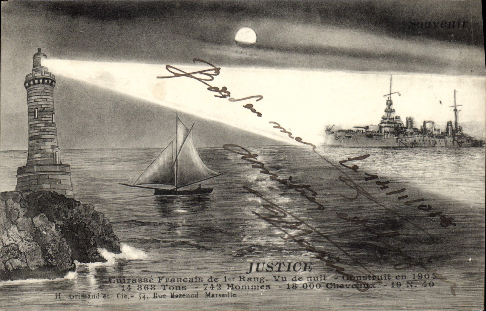 Vintage Postcard Bateau Justice Armours French 1st rank