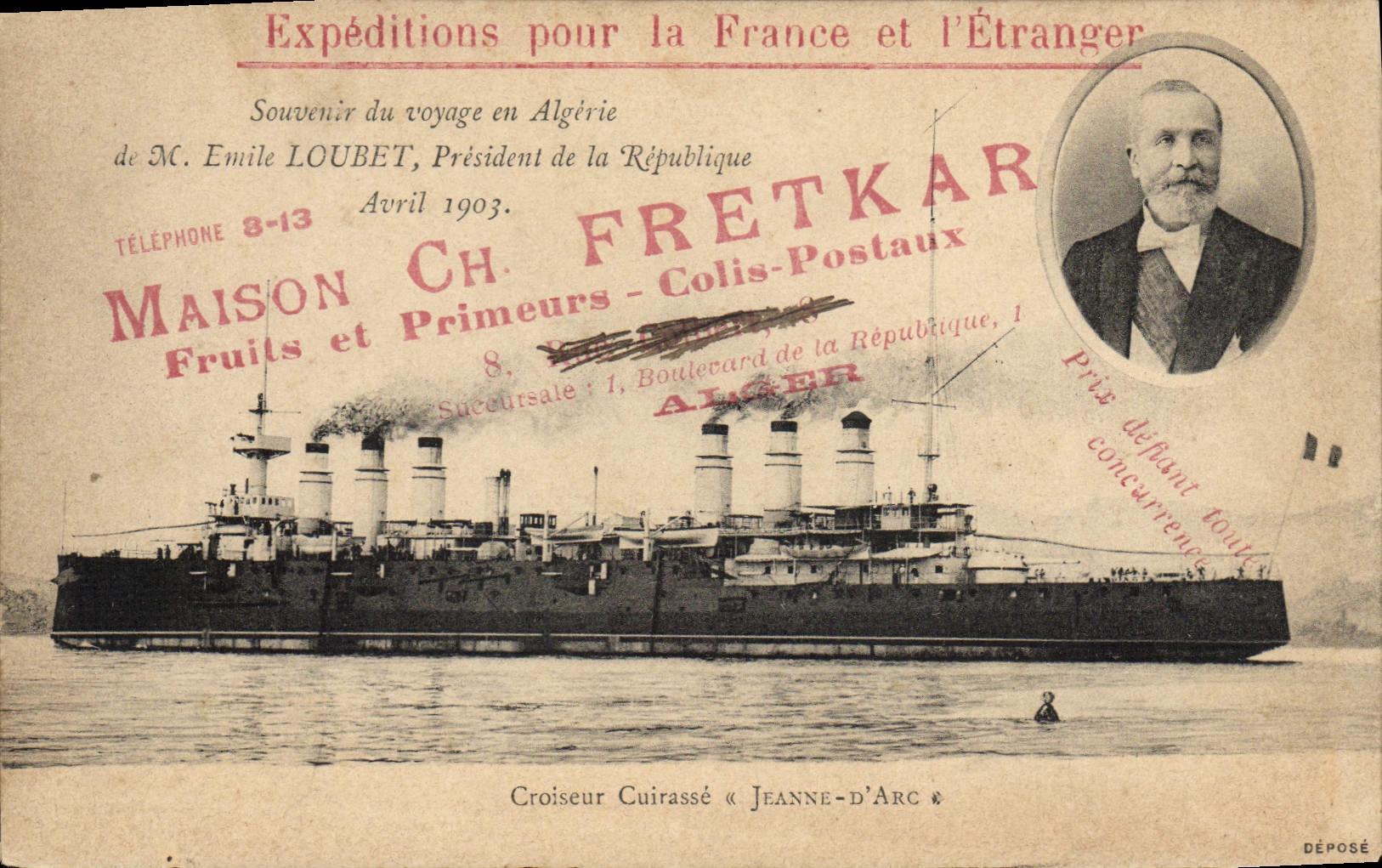 Vintage Postcard Bateau Cruiser Armours Joan of Arc House Frektkar Algiers