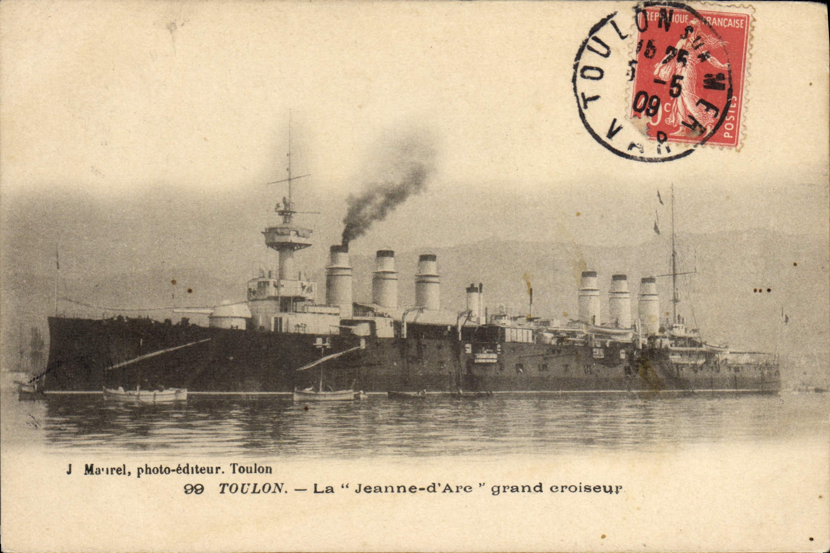 Vintage Postcard Toulon Boat the Joan of Arc large cruiser
