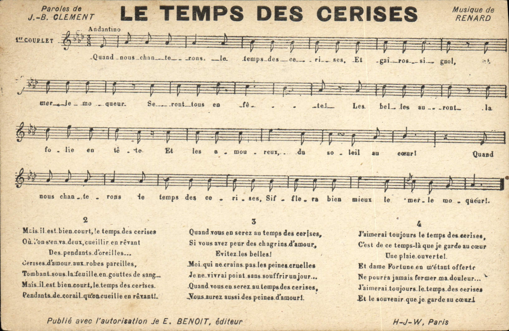 Vintage Postcard the time of the cherries Clement Renard