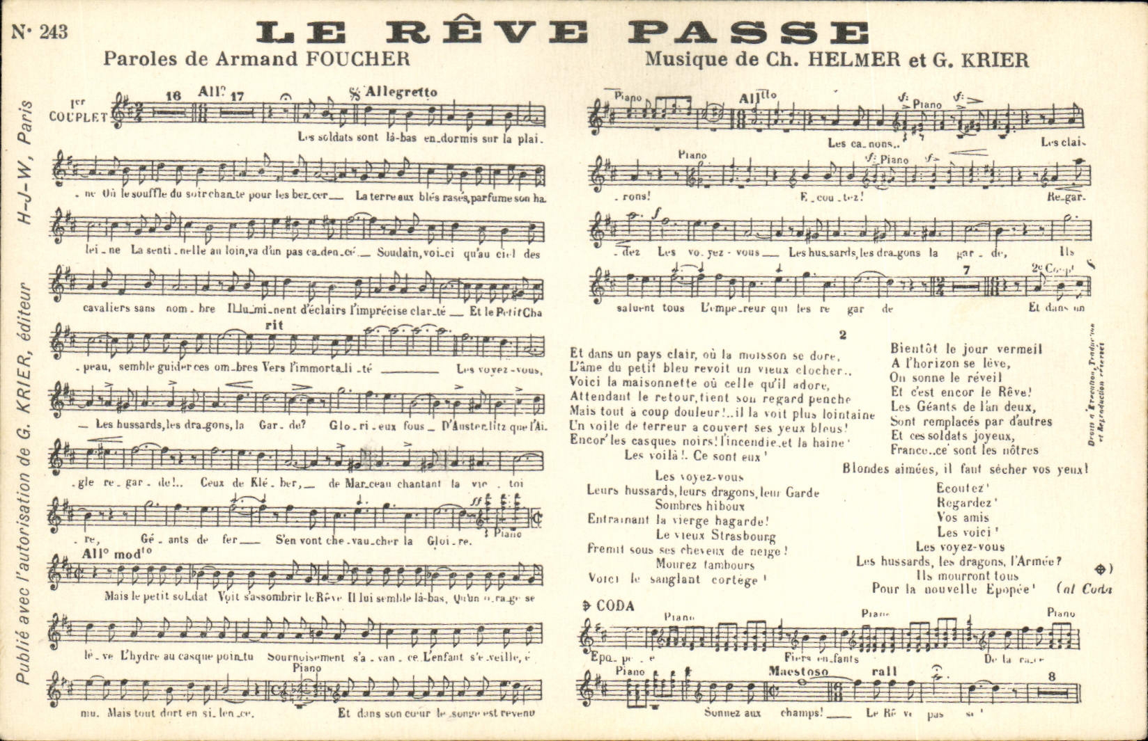 Vintage Postcard the dream passes Armand Foucher Helmer Krier