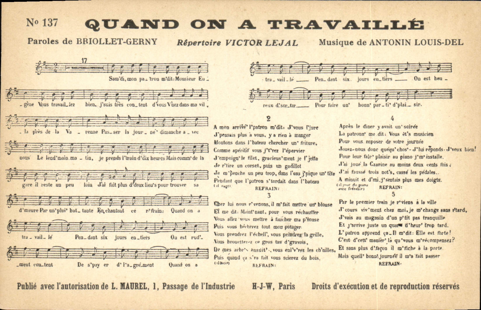 Postal cuando se tiene trabaja a Briollet Gerny Victor Lejal Antonin Louis-Del