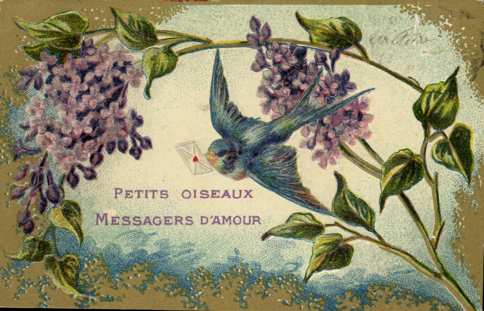 CPA Fantaisie Fleurs Hirondelle 