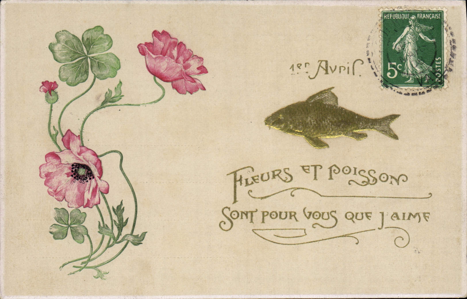 CPA Fantaisie Fleurs Poisson 1er Avril 