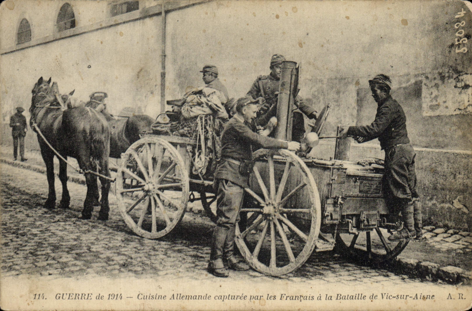 Postal Cocina alemana capturada por los Franceses tiene la batalla de Vic sobre Aisne Militaria
