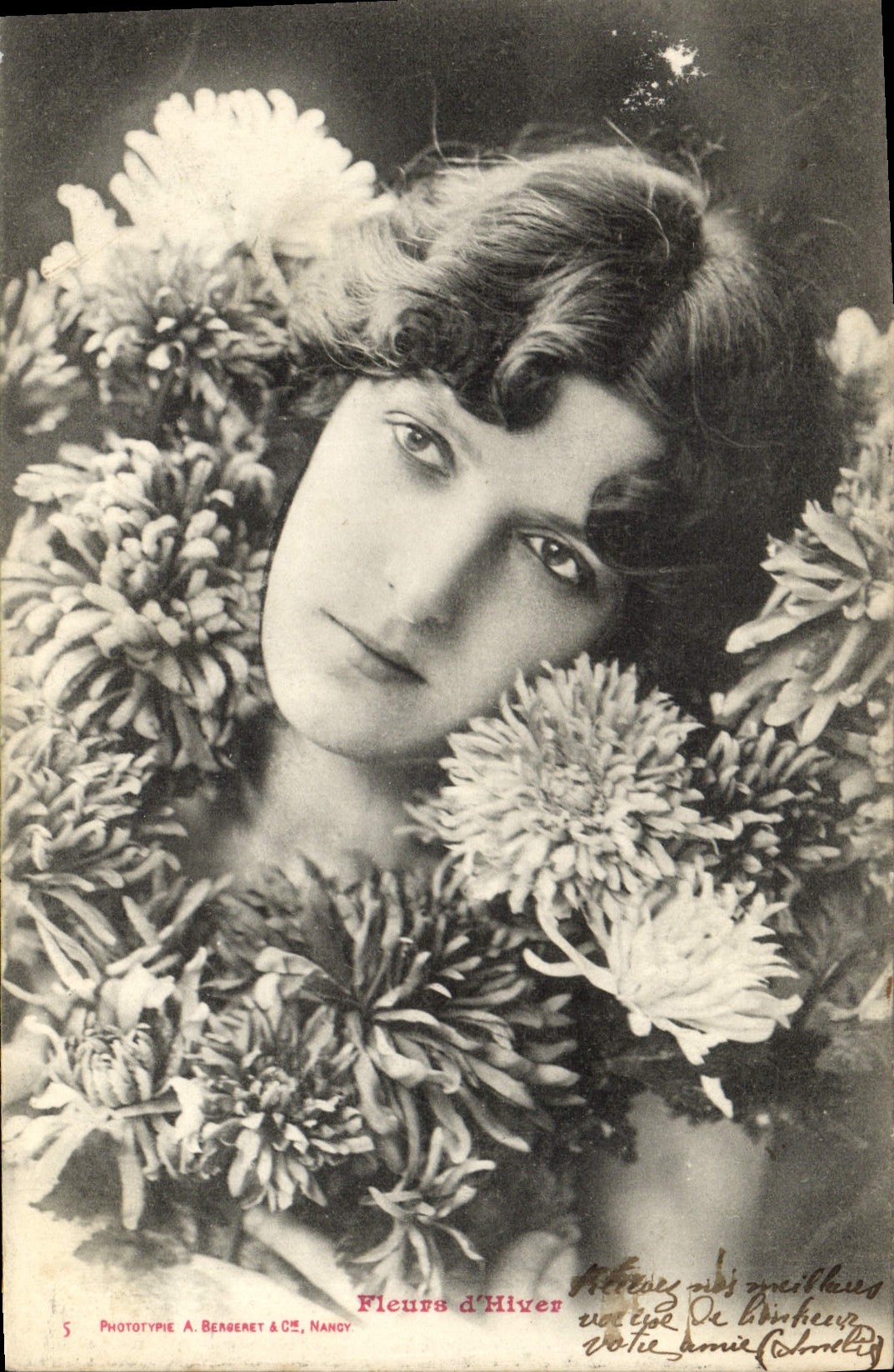 Vintage Postcard Fantasy Woman Flowers of winter