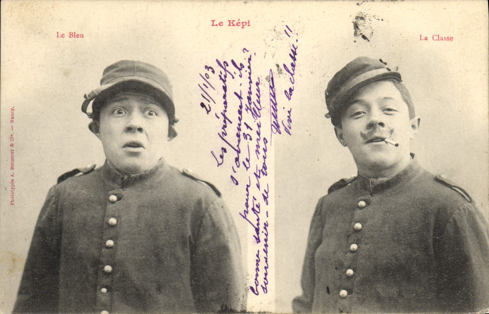 CPA Fantaisie Le kepi Le Bleu La classe Militaria 