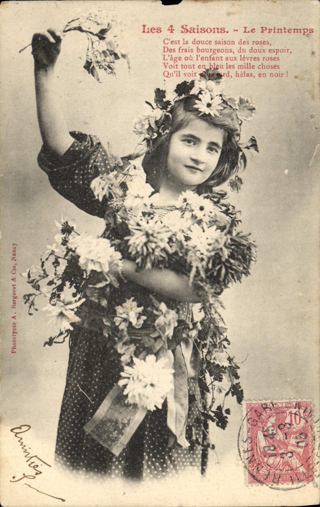 Vintage Postcard Fantasy Child 4 seasons Spring