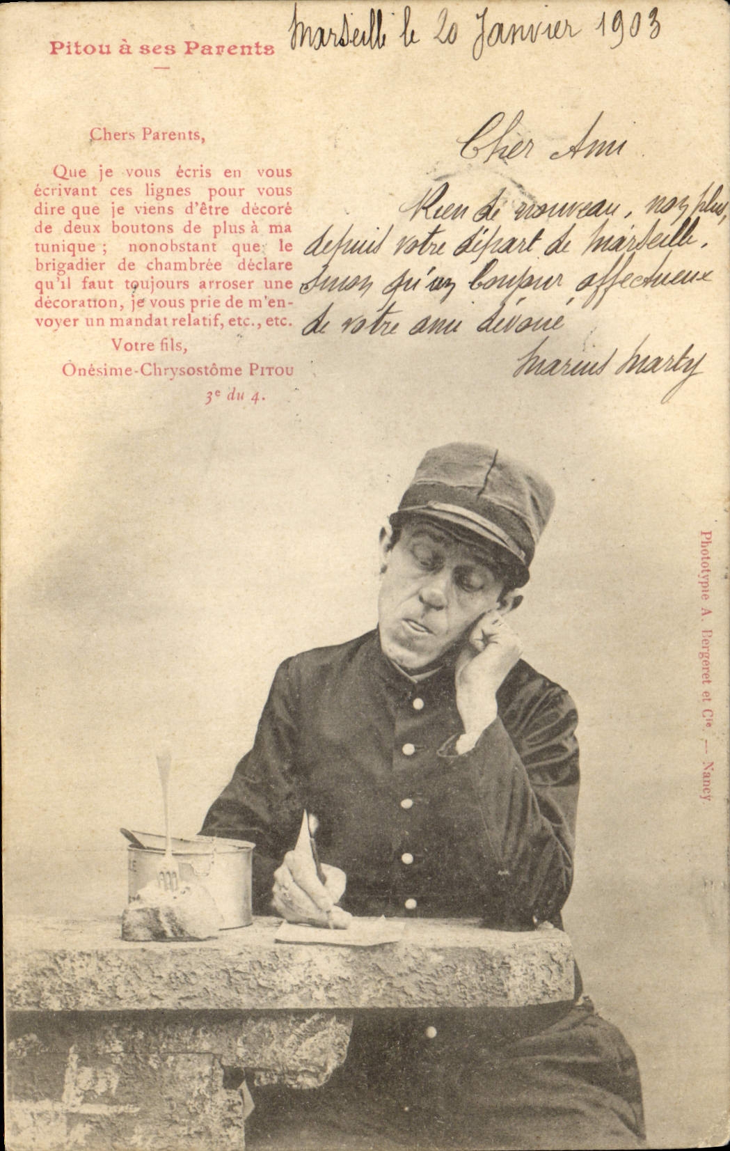 CPA Fantaisie Pitou a ses parents 