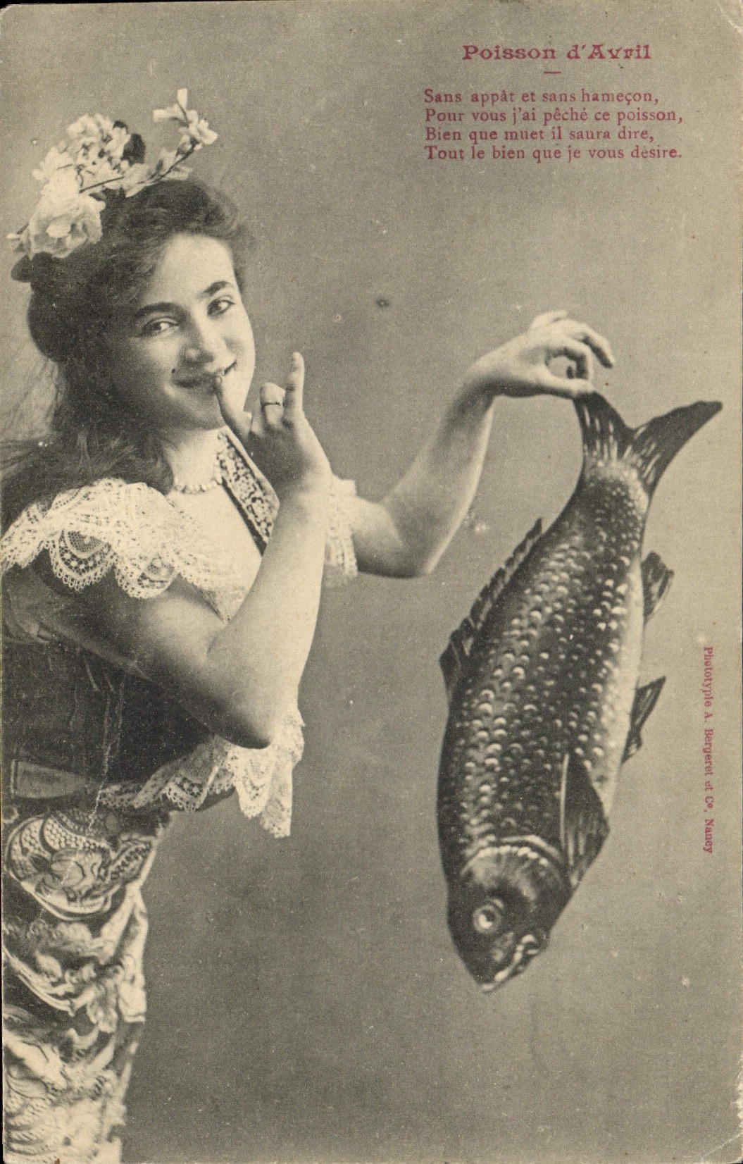 Vintage Postcard Fantasy Child Poisson d' Avril
