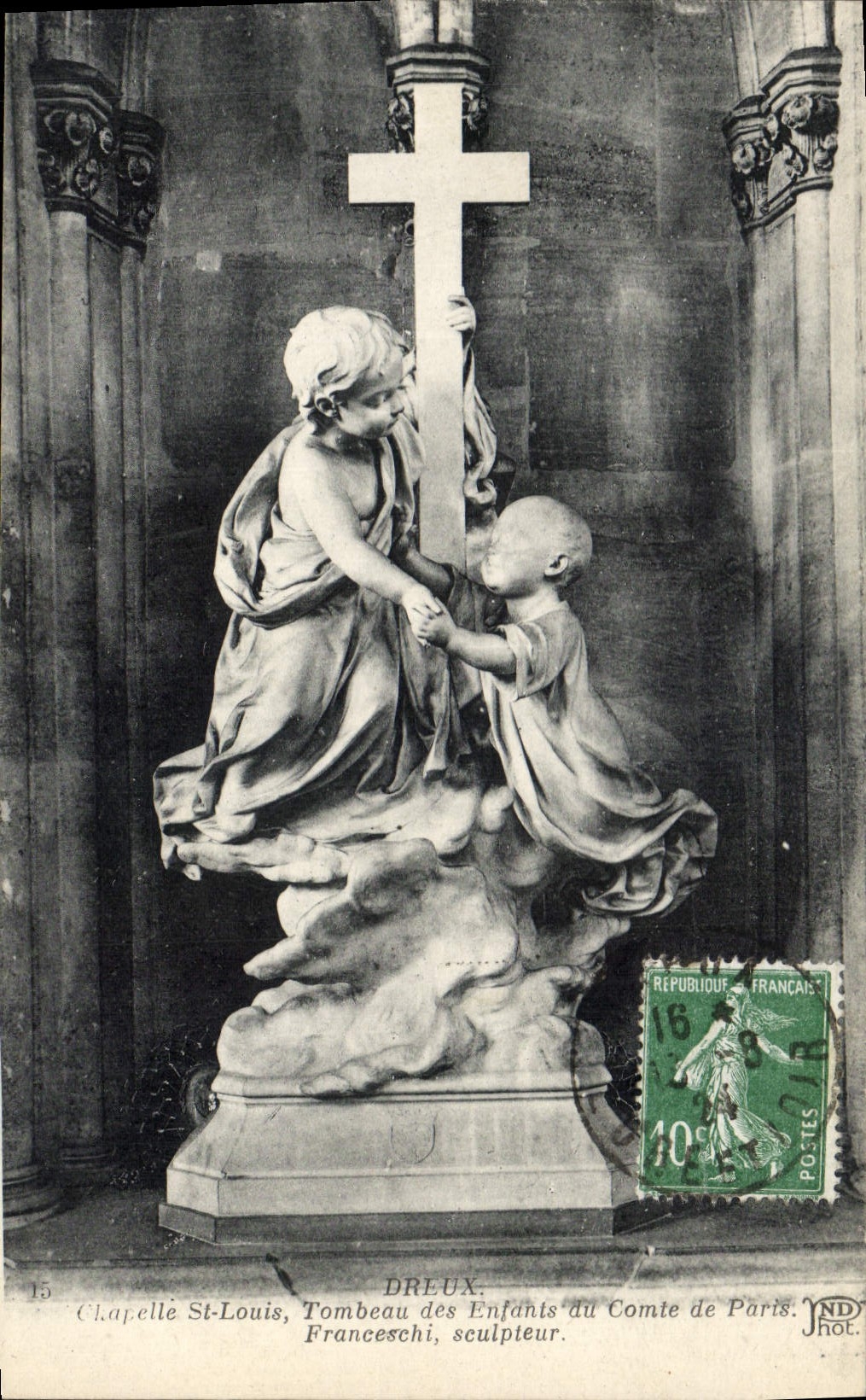 Postal Dreux Capilla San Luis Tumba de los niños del Conde de París