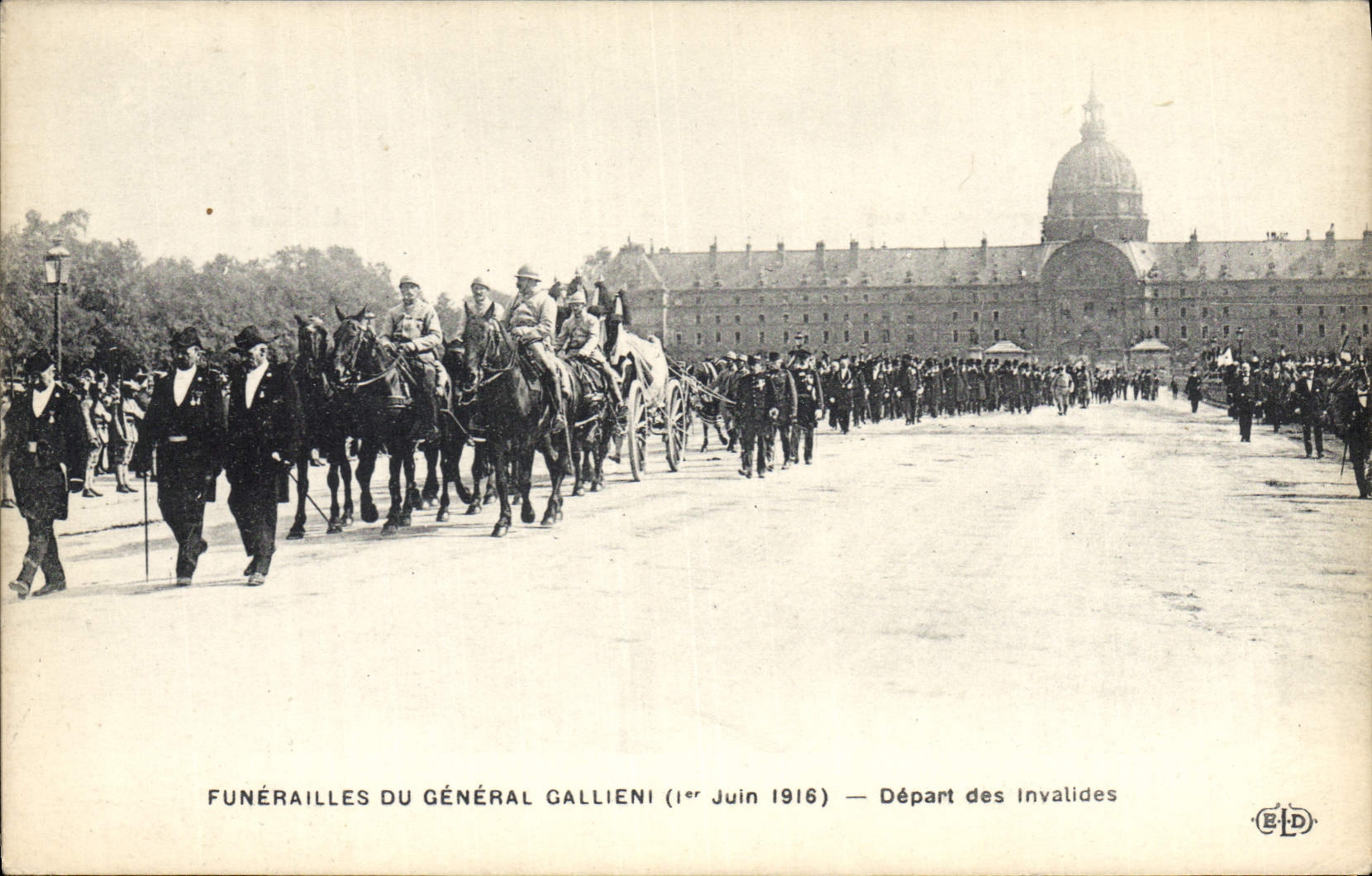 Vintage Postcard Paris Funeral of General Gallieni Departure of the Invalids