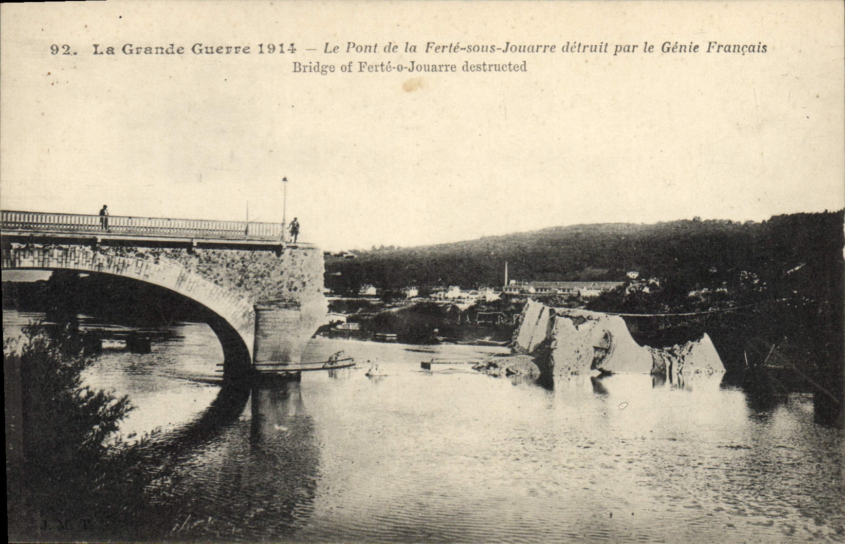 Vintage Postcard Militaria the bridge of Ferte under Jouarre destroyed by the French Genius