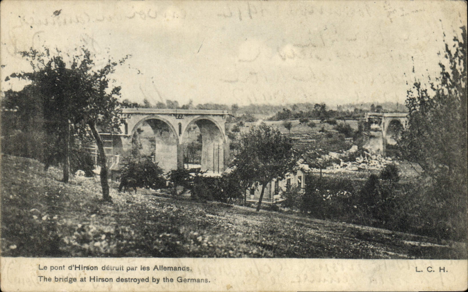Vintage Postcard Militaria the bridge of Hirson destroyed by the Germans