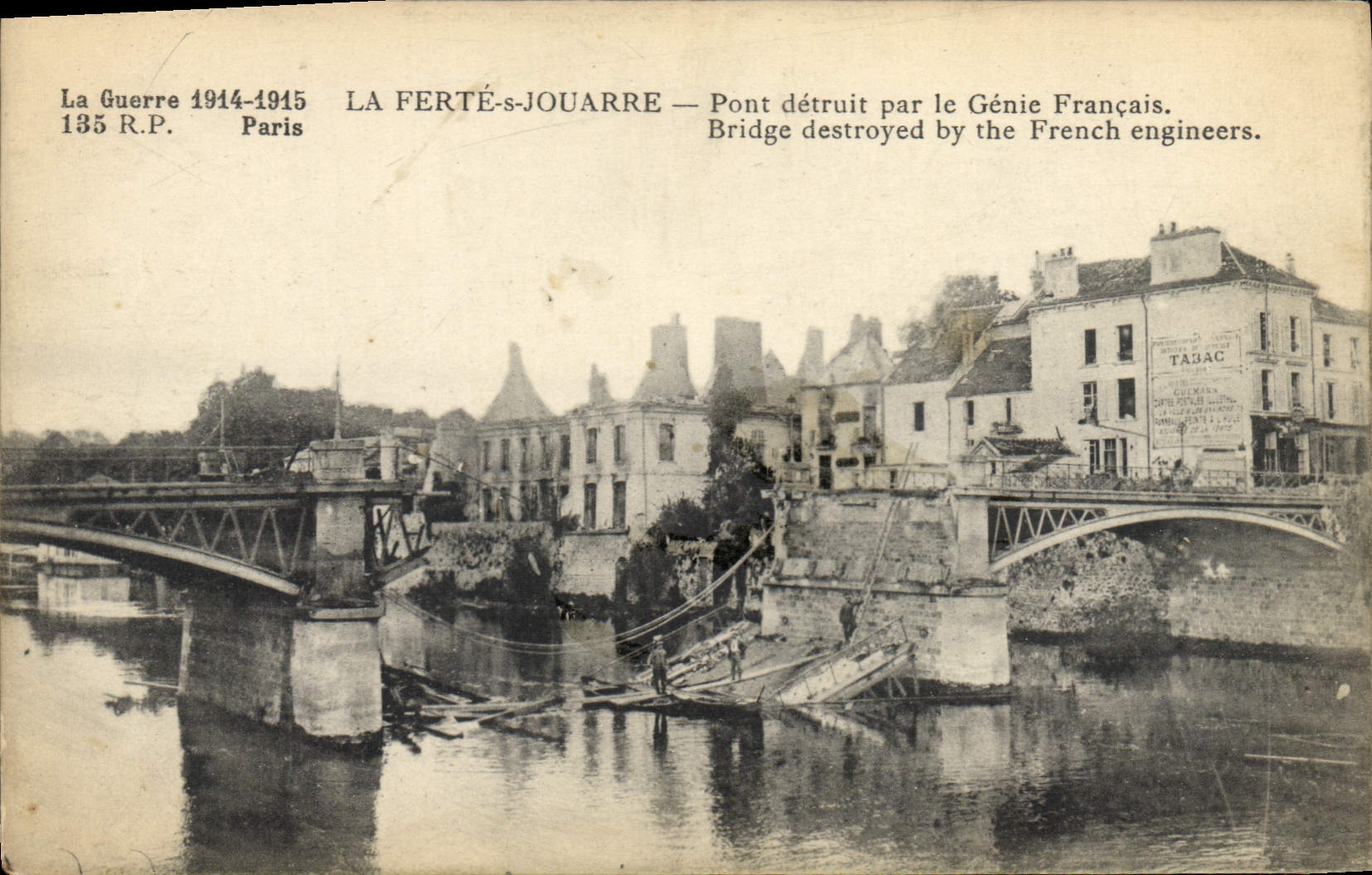 Vintage Postcard Militaria Ferte under Jouarre Bridge destroyed by the French Genius