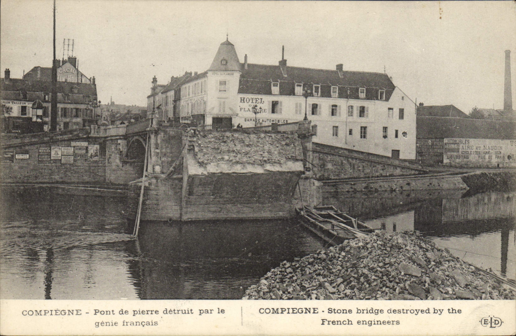 Vintage Postcard Militaria Compiegne Bridge of stone destroyed by the French genius