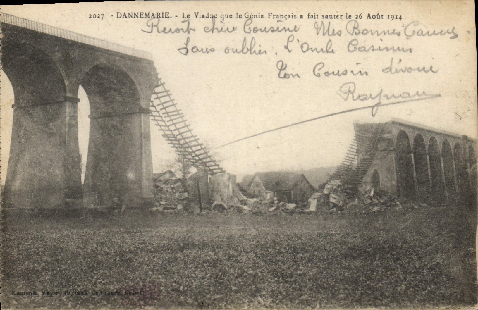 Vintage Postcard Militaria Dannemarie the viaduct which the French Genius made jump