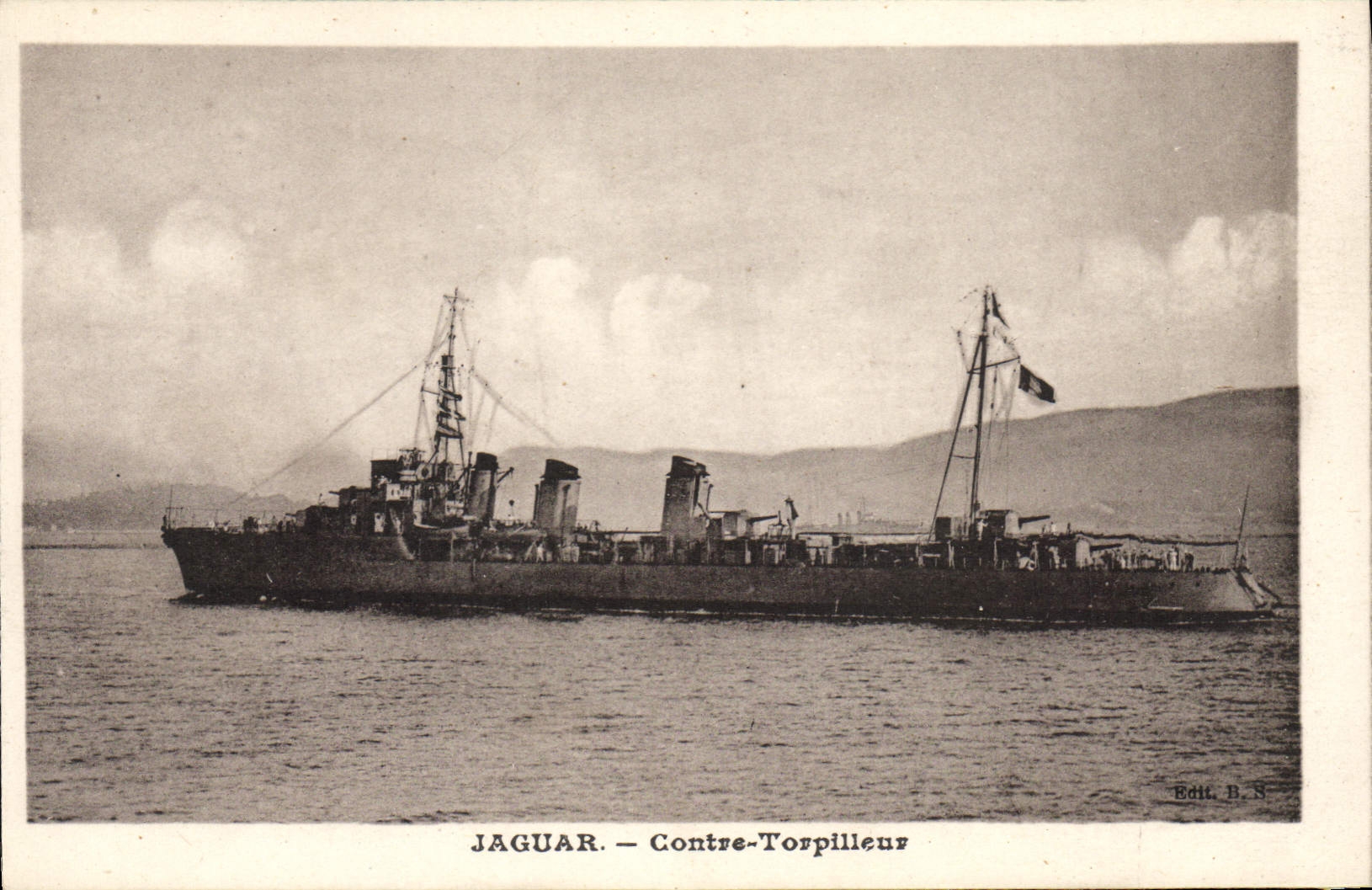 Vintage Postcard Jaguar Boat Against destroyer