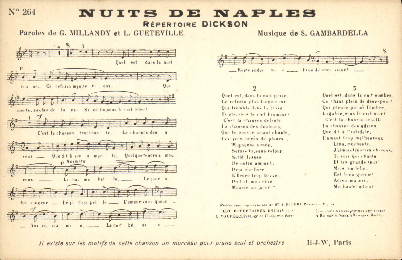 Vintage Postcard Nights of Naples Dickson Millandy Gueteville Gambardella