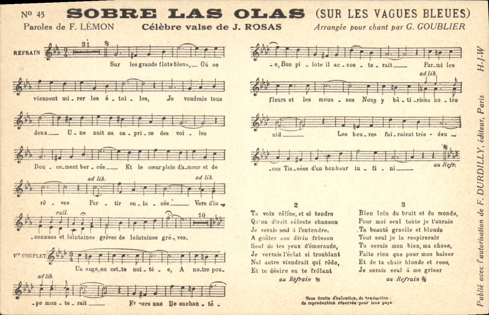 Vintage Postcard Sobre Mow Olas On the blue Waves Goublier Lemon Thrashed