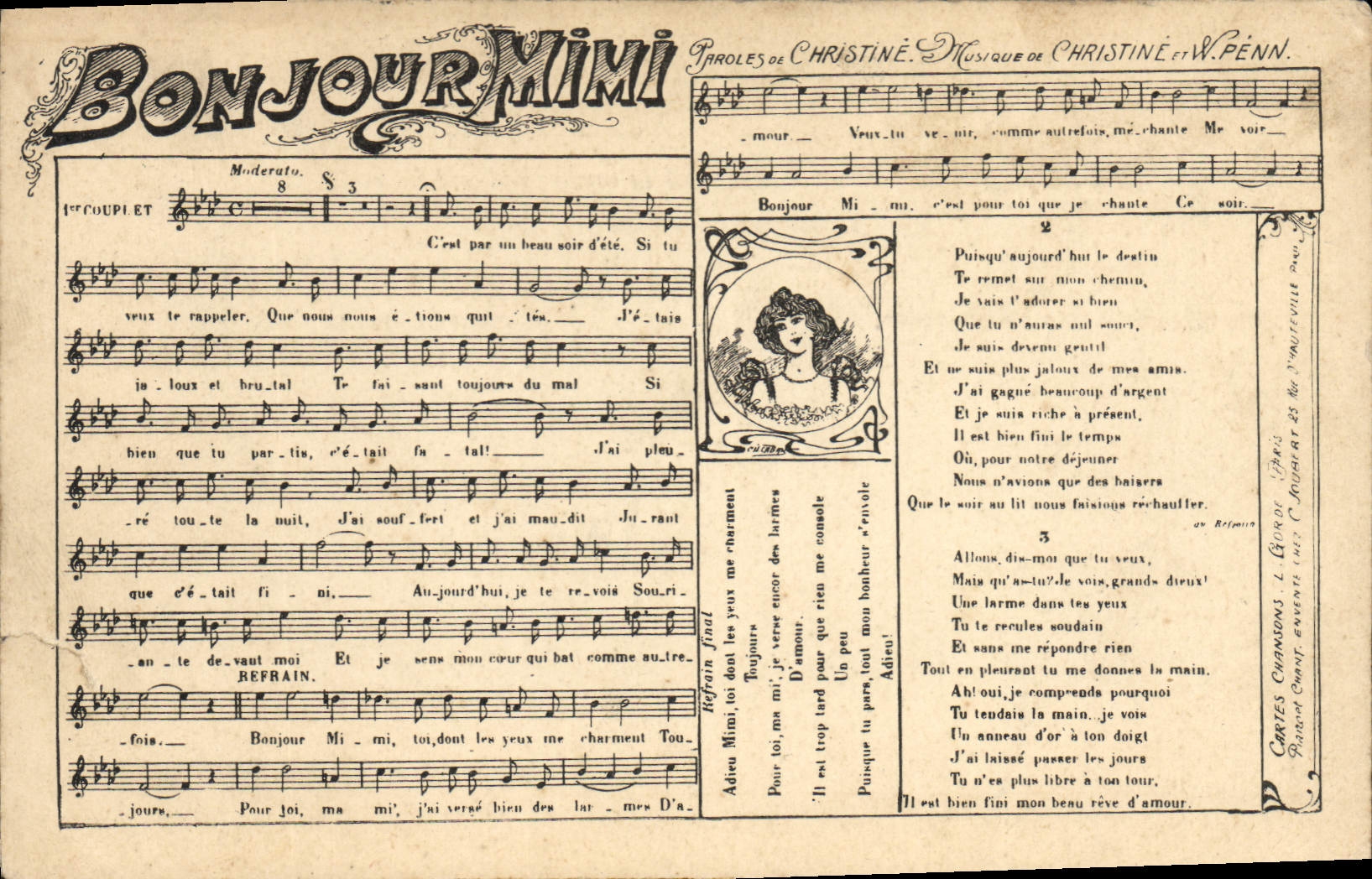 Vintage Postcard Hello Mimi Christine PEN