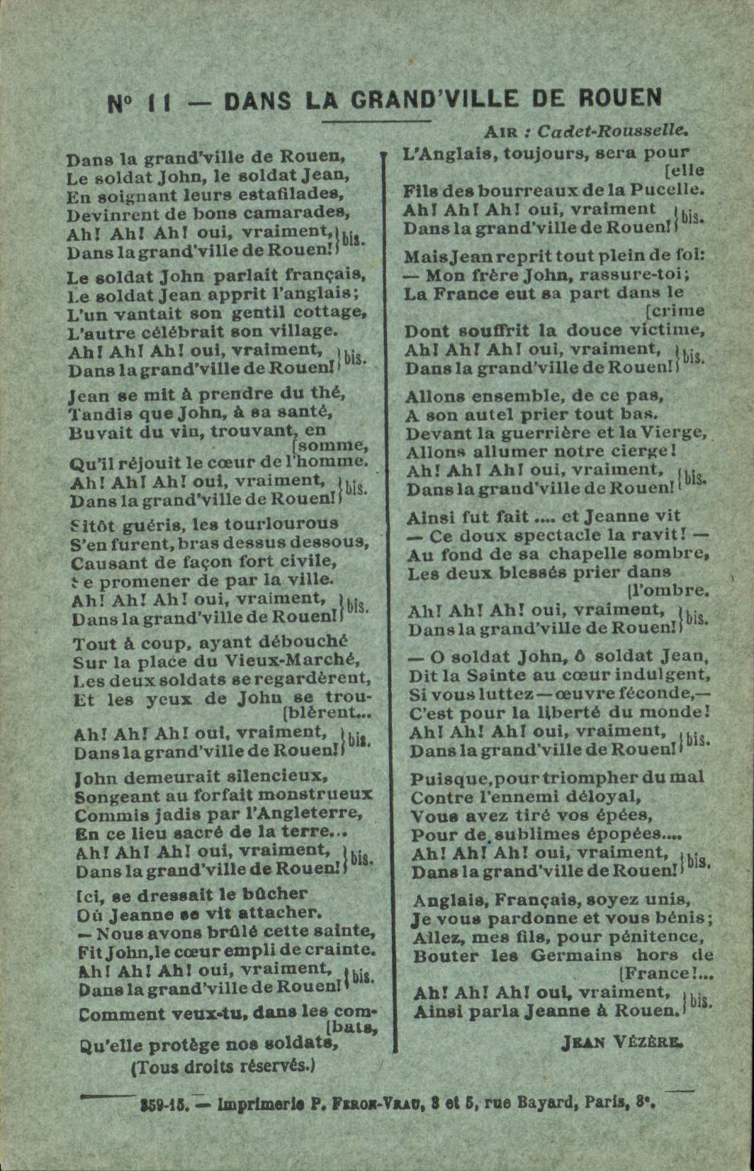 Vintage Postcard In large the town of Rouen Jean Vezere