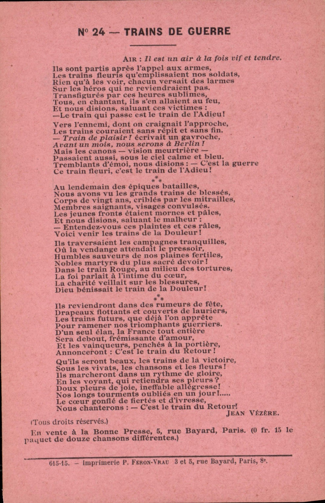 CPA Trains de Guerre Jean Vezere