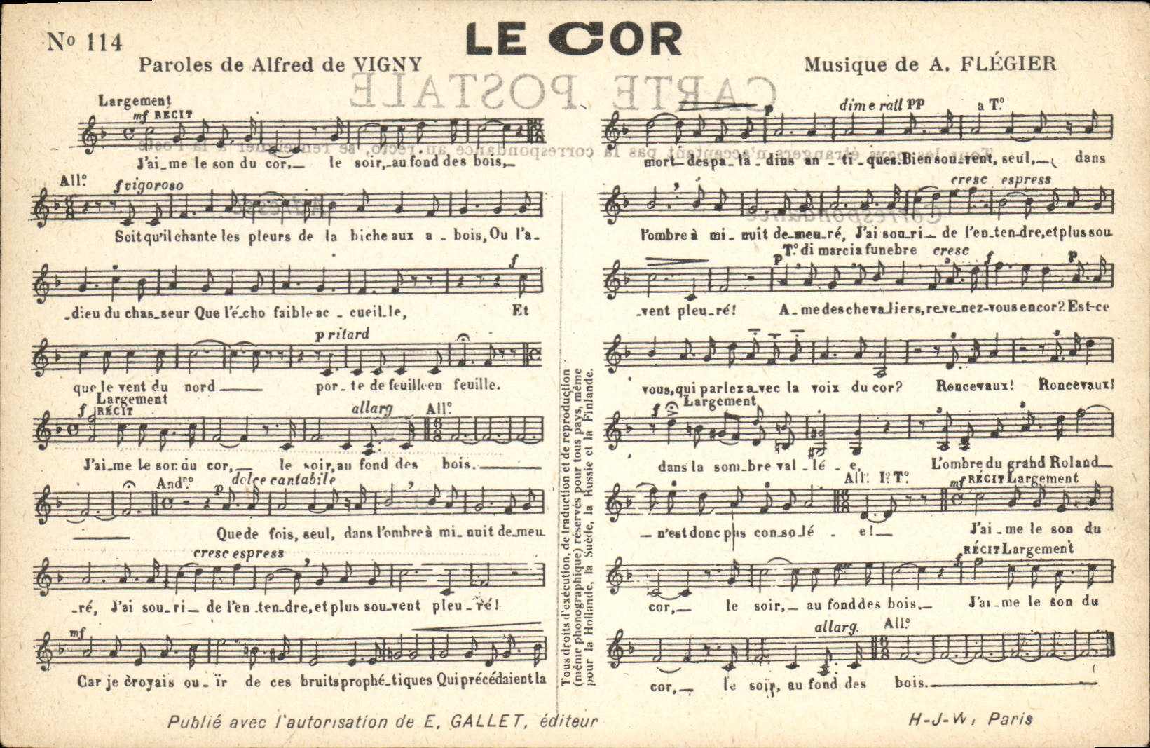 Vintage Postcard the horn Alfred de Vigny Flegier