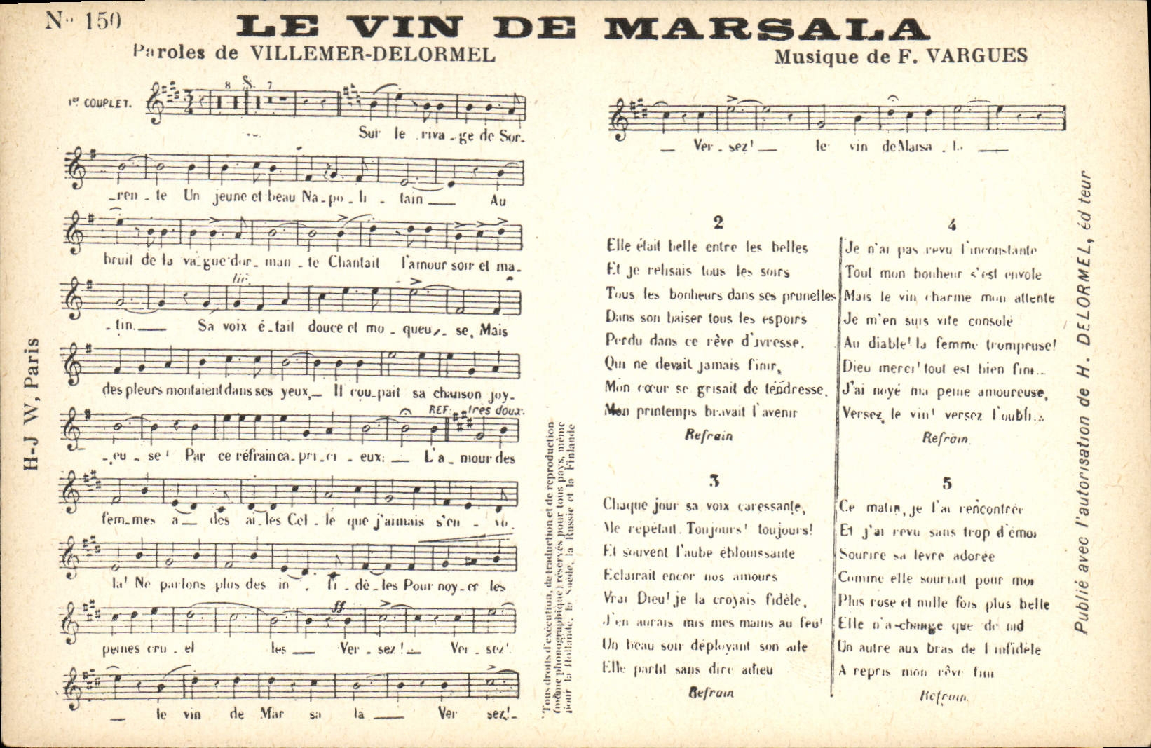 Vintage Postcard wine of Marsale Villemer-Delormel Vargues